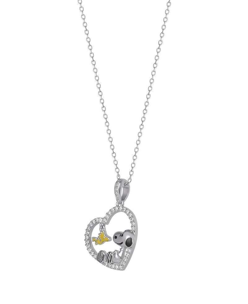 Macy's Cubic Zirconia Peanuts Heart Pendant Necklace in Sterling Silver