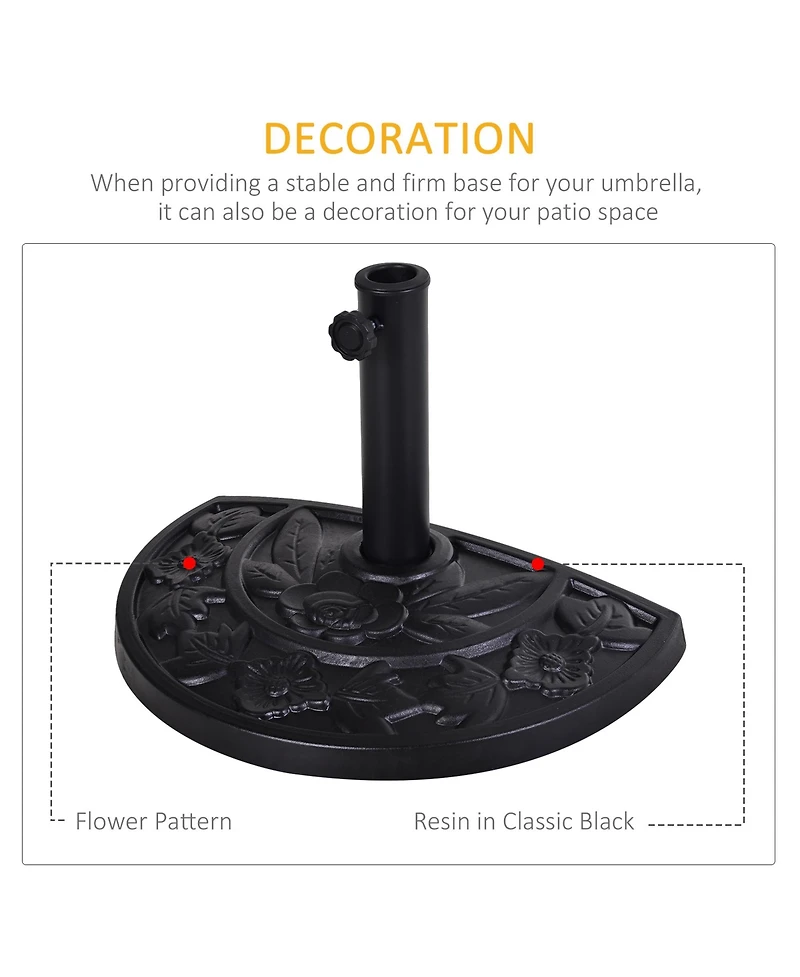 Outsunny 20lbs Half Round Patio Umbrella Base Outdoor Decorative Resin Parasol Stand Holder for 1.5"Dia, 1.9"Dia Pole, for Lawn, Deck, Backyard