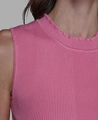 Karl Lagerfeld Paris Women's Ruffled Rib-Knit Sleeveless Top