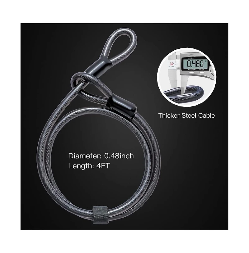 Batfox Heavy Duty Bicycle U-Lock, 16mm Shackle and 4ft/6ft Security Cable & Mounting Bracket for Bike, Motorcycle