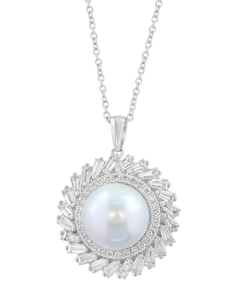 Effy Collection Freshwater Pearl (11mm) and Lab Grown Diamond Pendant Necklace (1-3/8 ct. t.w.) in 14K White Gold
