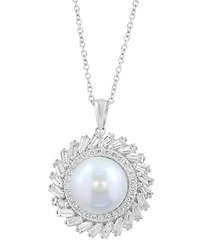 Effy Collection Freshwater Pearl (11mm) and Lab Grown Diamond Pendant Necklace (1-3/8 ct. t.w.) in 14K White Gold