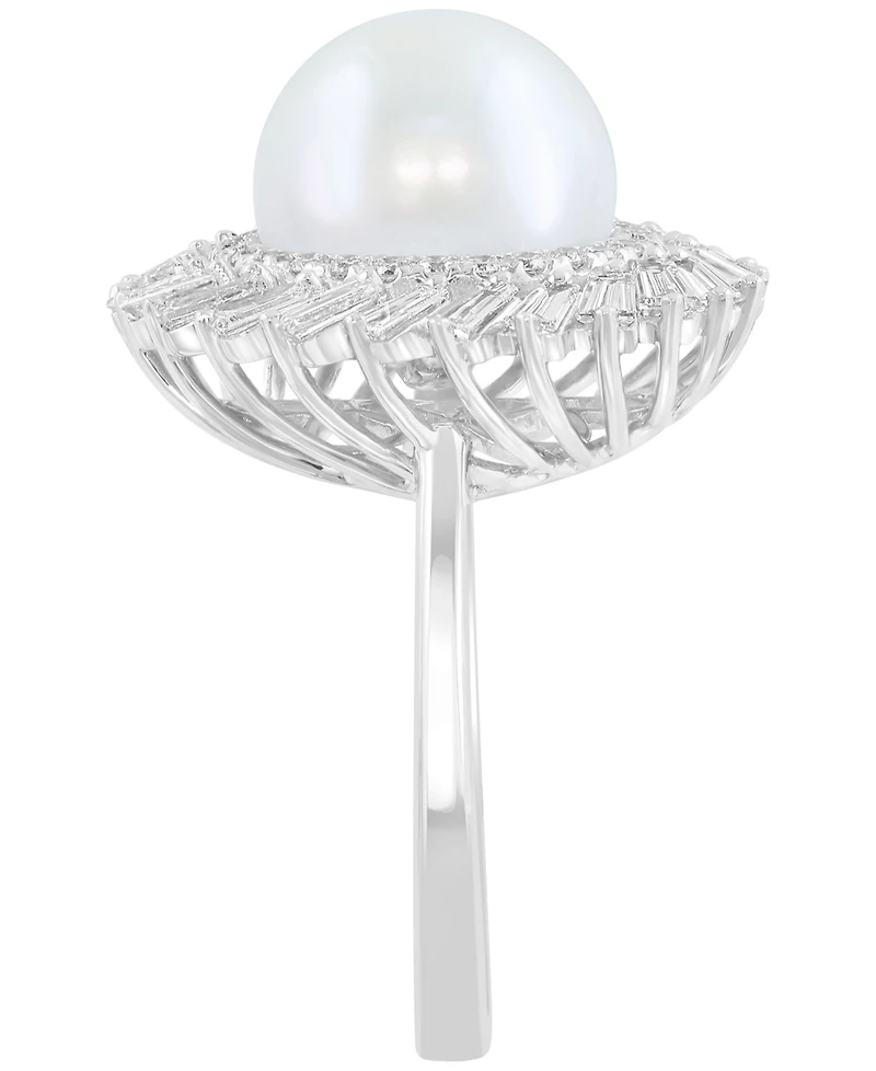 Effy Collection Freshwater Pearl (11mm) and Lab Grown Diamond Ring (1-1/3 ct. t.w.) in 14K White Gold