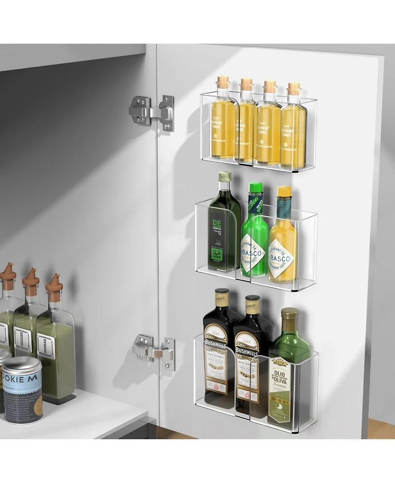 3 Pack Acrylic Cabinet Door Organizer, Kitchen Storage for Tupperware Lid, Wall Mounted Clear Bins for Pantry, Rv, Heavy Duty Slim Basket