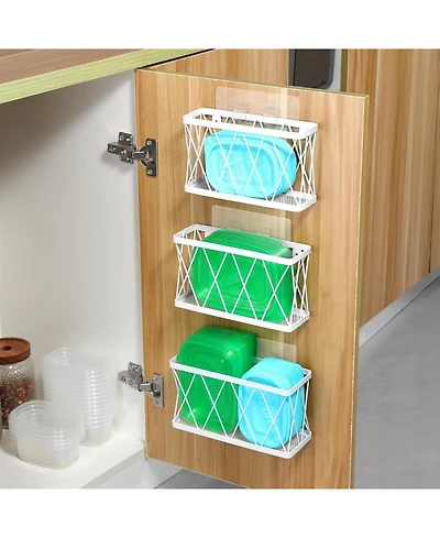 3 Pack Adhesive Cabinet Door Organizer - Lid Storage Organizer for Tupperware, Wall Mounted Pantry Door Organizer Kitchen Rv Storage Wall