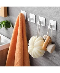Adhesive Hooks - Towel Hook Heavy Duty Wall Hooks Stick on for Hanging Robe/Coat in Bathroom, Bedroom, Sus-304 Stainless Steel White 4 Packs
