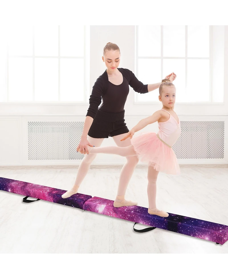 Sugift Folding Balance Beam with Solid Wood Base and Anti-slip Bottom-Pink.