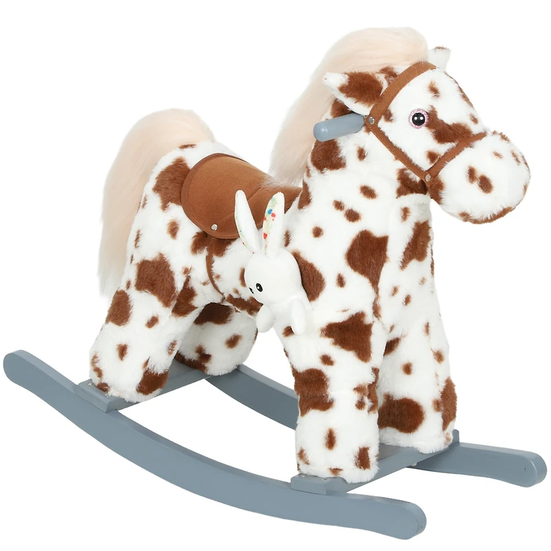 Qaba Rocking Horse, Horse Rocker with Rabbit Toy and Realistic Sound