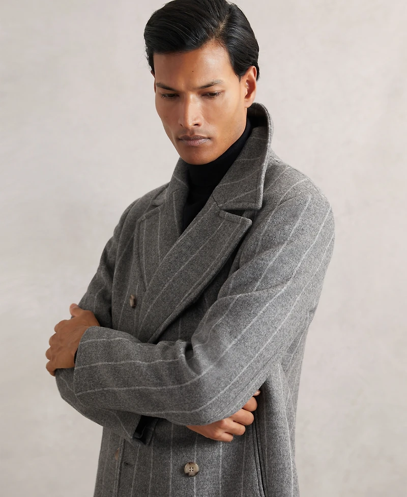 Reiss Men's Wool-Blend Chalk-Stripe Pea Coat