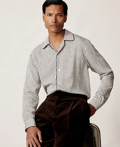 Reiss Men's Stripe Cuban-Collar Piped Shirt