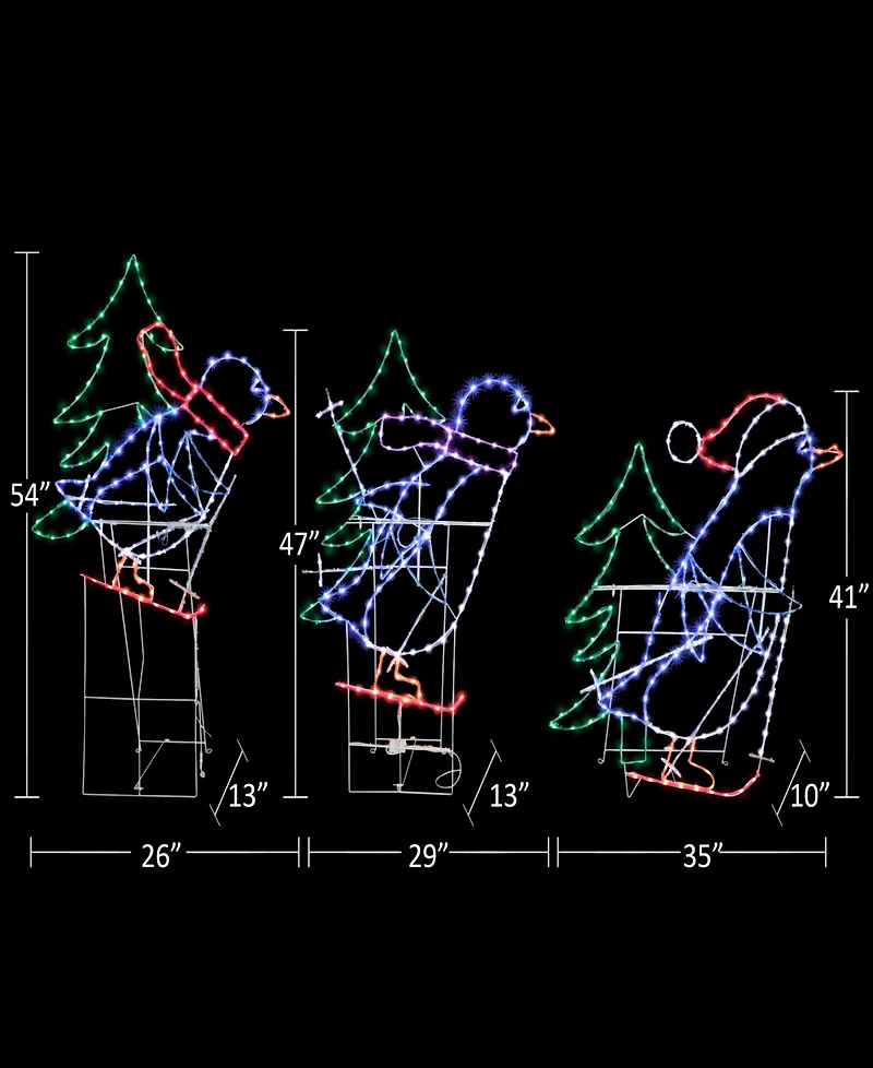 Puleo International Skiing Penguins with Tree Christmas Outdoor Decor, Set of 3