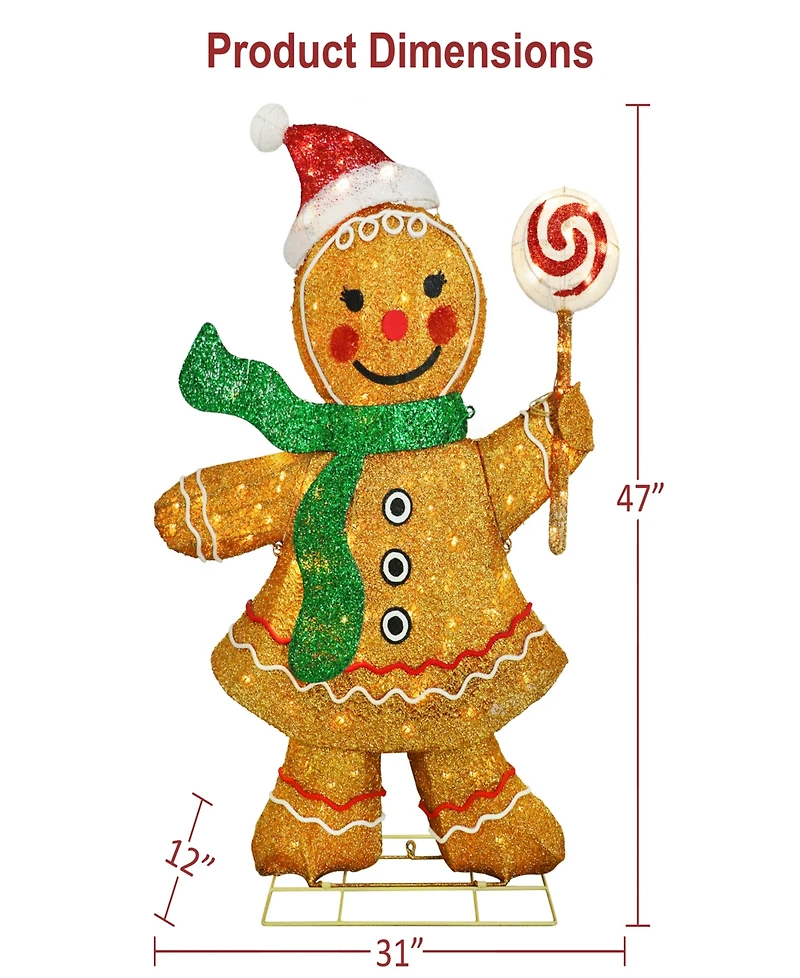 Puleo International 47" Pre-Lit Outdoor Gingerbread Woman Christmas Holiday Decor