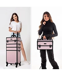 Byootique Large Rolling Makeup Case on Wheels 4in1 Cosmetology Art Deco Bloom