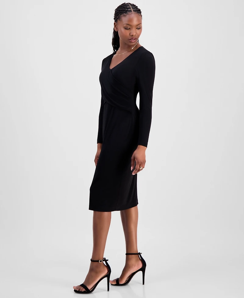 Connected Petite Drape-Front Midi Dress