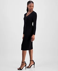 Connected Petite Drape-Front Midi Dress