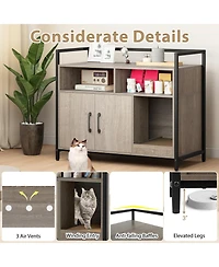 Gymax Cat Litter Box Enclosure w/ Storage Compartments Removable Scratching Board