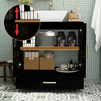 Homsee Bathroom Vanity with Marble Top, Bathroom Cabinet with 2 Doors & Drawer