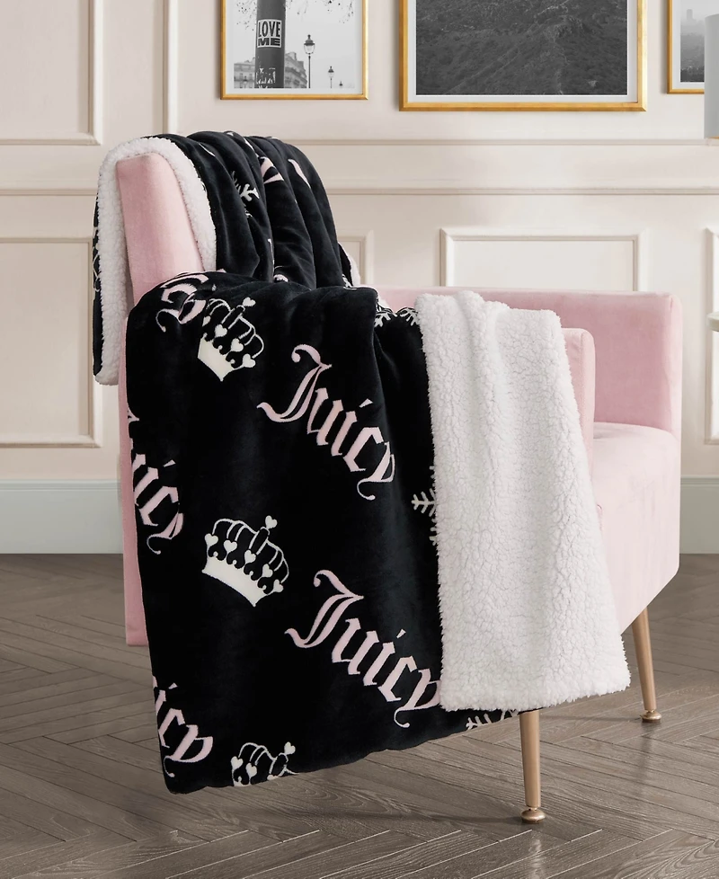 Juicy Couture Plush Reversible Sherpa Throw, 50"x 60"