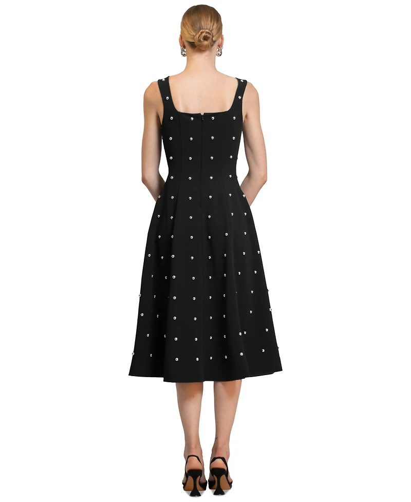 Rachel Roy Women's Zahra Nailhead Trim Square Neck Midi Dress