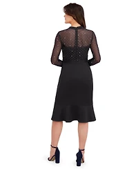 London Times Women's Mock Neck Midi Dress