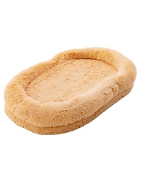 Sugift Washable Fluffy Human Dog Bed with Soft Blanket and Plump Pillow-Brown