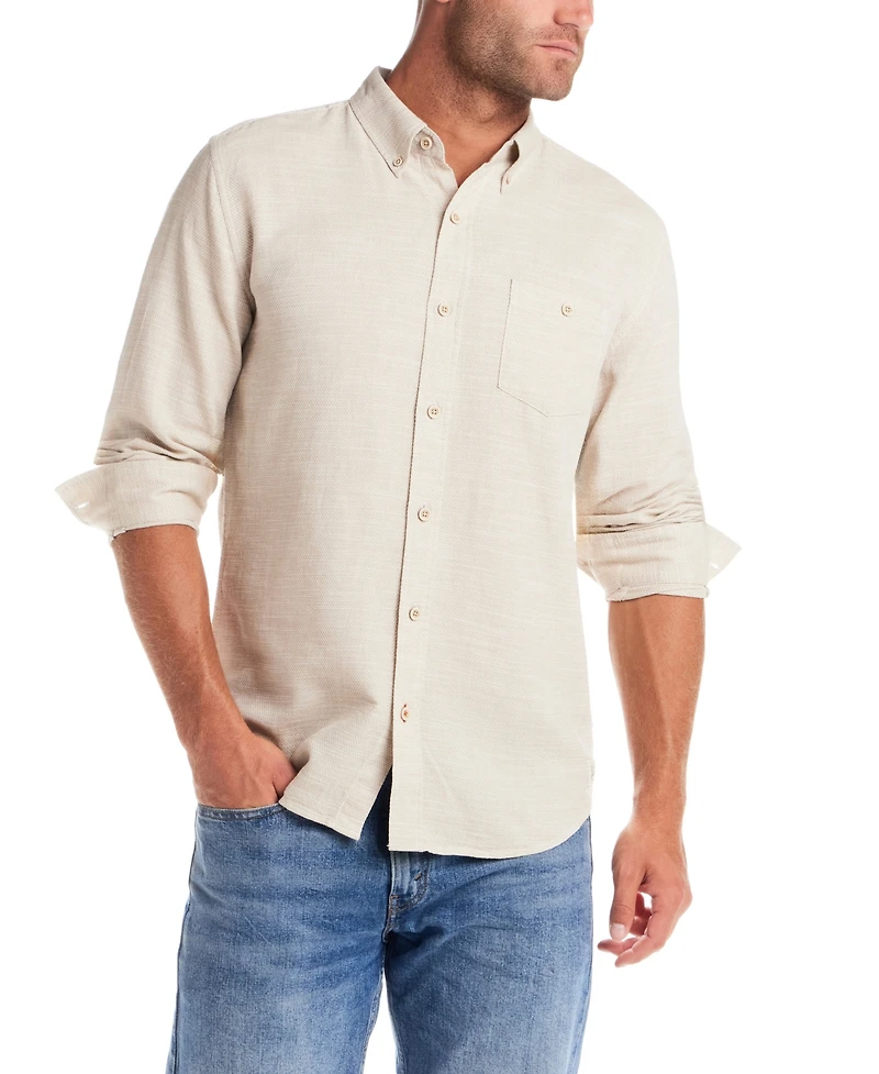 Weatherproof Vintage Men's Long Sleeve Cotton Slub Pebble Dobby Shirt