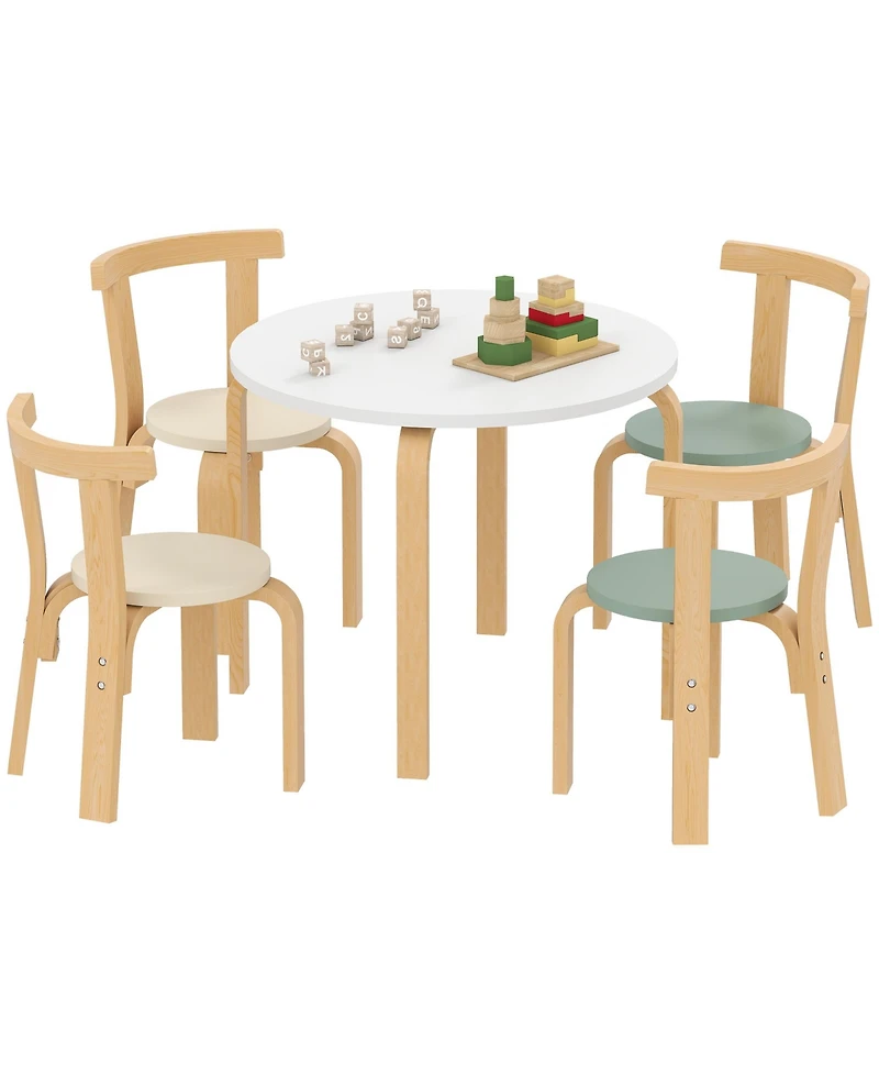 Qaba 5 Piece Kids Table and Chair Set, Wooden Table and 4 Chairs,