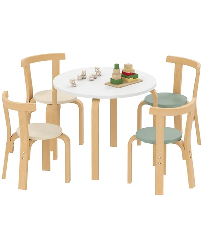 Qaba 5 Piece Kids Table and Chair Set, Wooden Table and 4 Chairs,