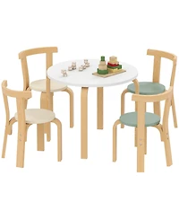 Qaba 5 Piece Kids Table and Chair Set, Wooden Table and 4 Chairs,