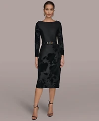 Donna Karan New York Petite Embossed Boat Neck Velvet Dress