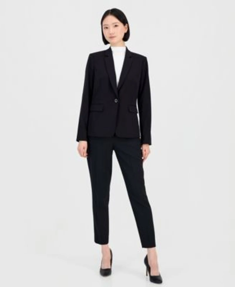 Tahari Asl Womens One Button Blazer With Inner Elastic Retractable Sleeves Shannon Suit Straight Leg Pants