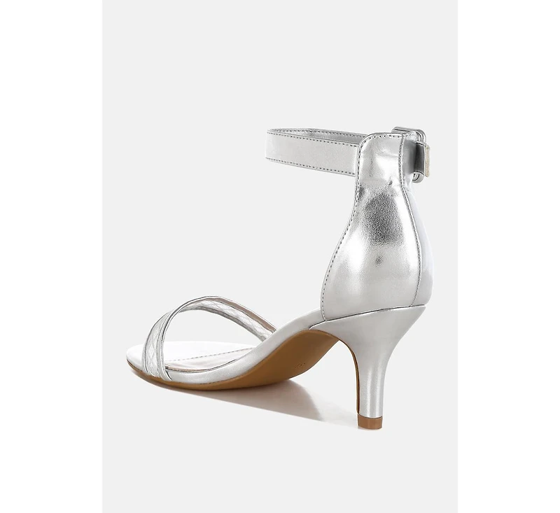 Ninto Metallic Faux Leather Kitten Heel Sandals