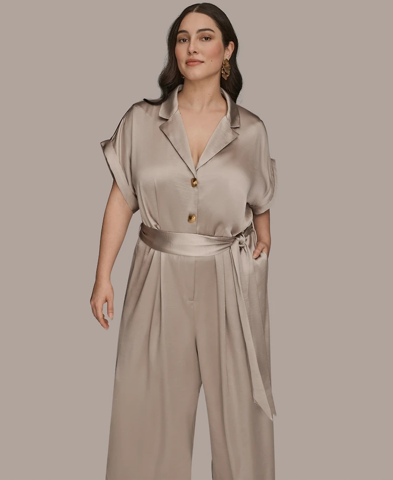 Donna Karan New York Plus Satin Collared Jumpsuit