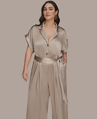 Donna Karan New York Plus Satin Collared Jumpsuit
