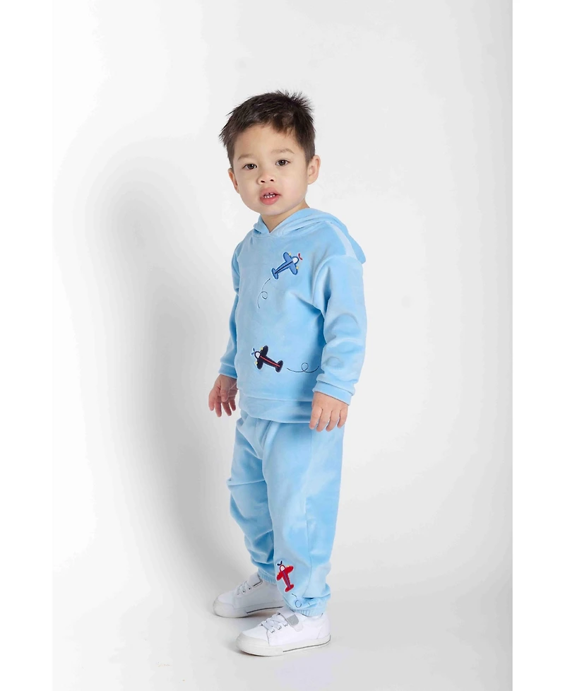 Florence Eiseman Toddler Boys Velour Hoodie With Airplanes
