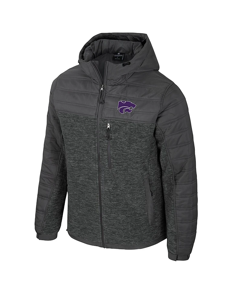 Colosseum Men's Charcoal Kansas State Wildcats Nightman Full-Zip Hoodie Puffer Jacket