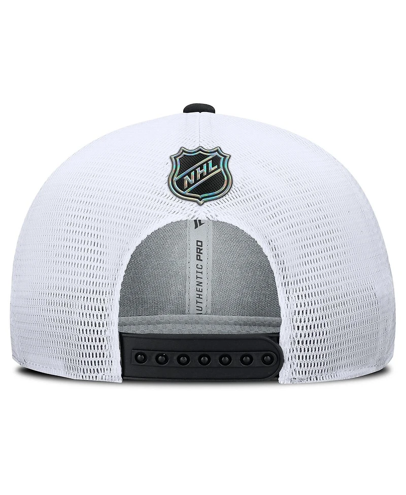 Fanatics Men's Black/White Anaheim Ducks Authentic Pro Rink Lockup Adjustable Trucker Hat