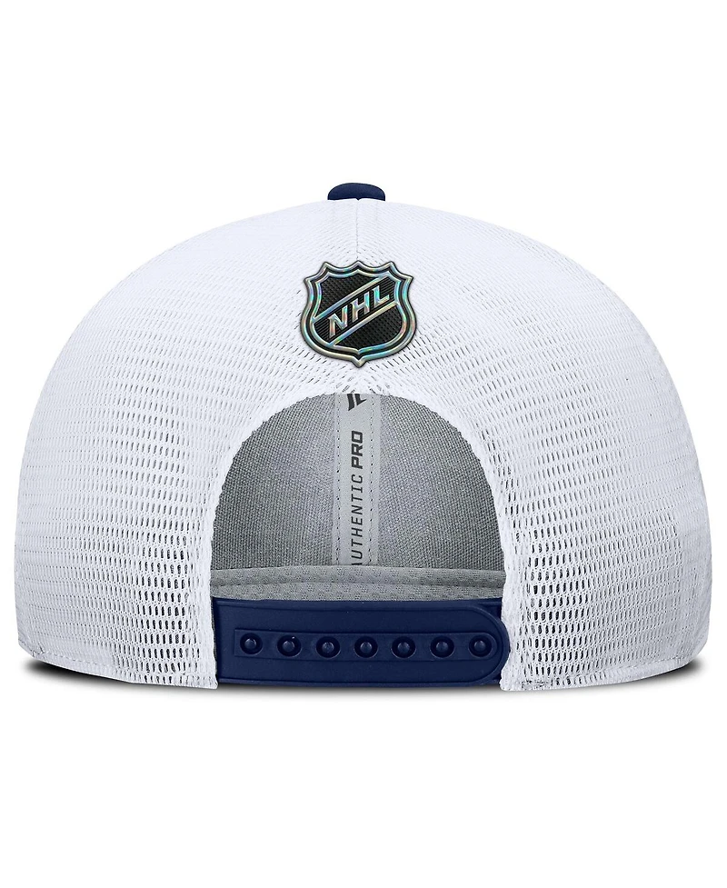 Fanatics Men's Navy/White Nashville Predators Authentic Pro Rink Lockup Adjustable Trucker Hat
