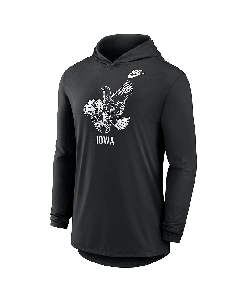 Nike Men's Black Iowa Hawkeyes Legacy Tri-Blend Dri-fit Long Sleeve Hoodie T-Shirt