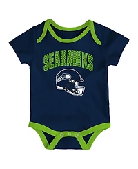 Outerstuff Baby Boys and Girls 3-Piece Seattle Seahawks All Day Play Bodysuit Set