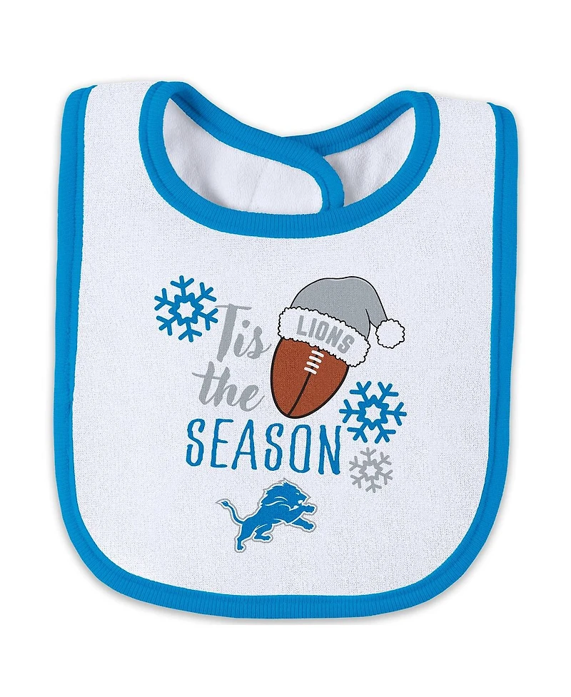 Wear by Erin Andrews Baby Boys and Girls Newborn 2-Piece Detroit Lions Holiday Full-Zip Sleeper Bib Set