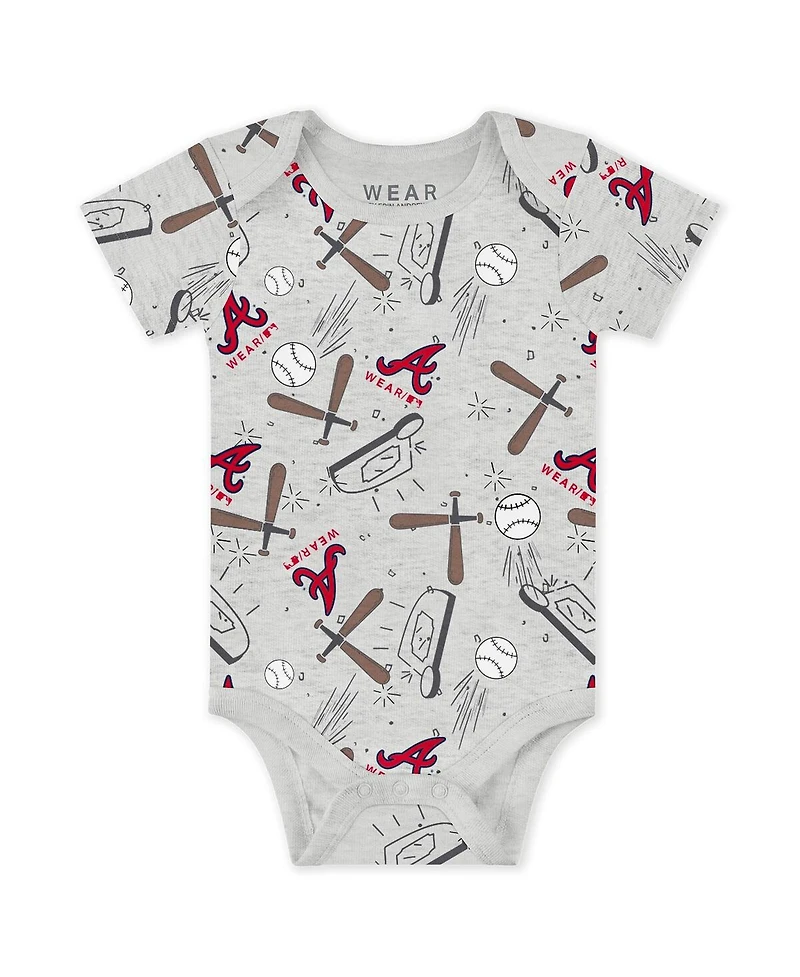 Wear by Erin Andrews Baby Boys and Girls 3-Piece Heather Gray/White/Navy Atlanta Braves Turn Me Around Bodysuits Pants Set