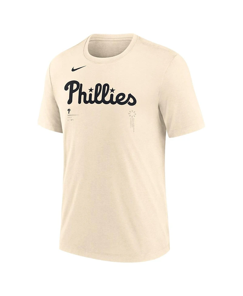 Nike Men's Natural Philadelphia Phillies Wordmark Tri-Blend T-Shirt