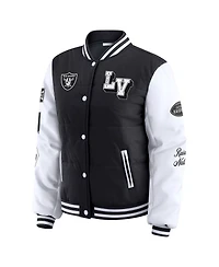 Wear by Erin Andrews Women's Black Las Vegas Raiders Varsity Full-Snap Puffer Jacket