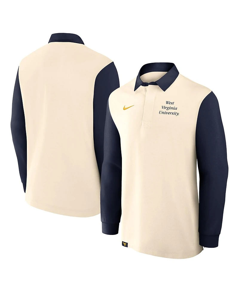 Nike Men's Cream/Navy West Virginia Mountaineers Rugby Long Sleeve Shirt