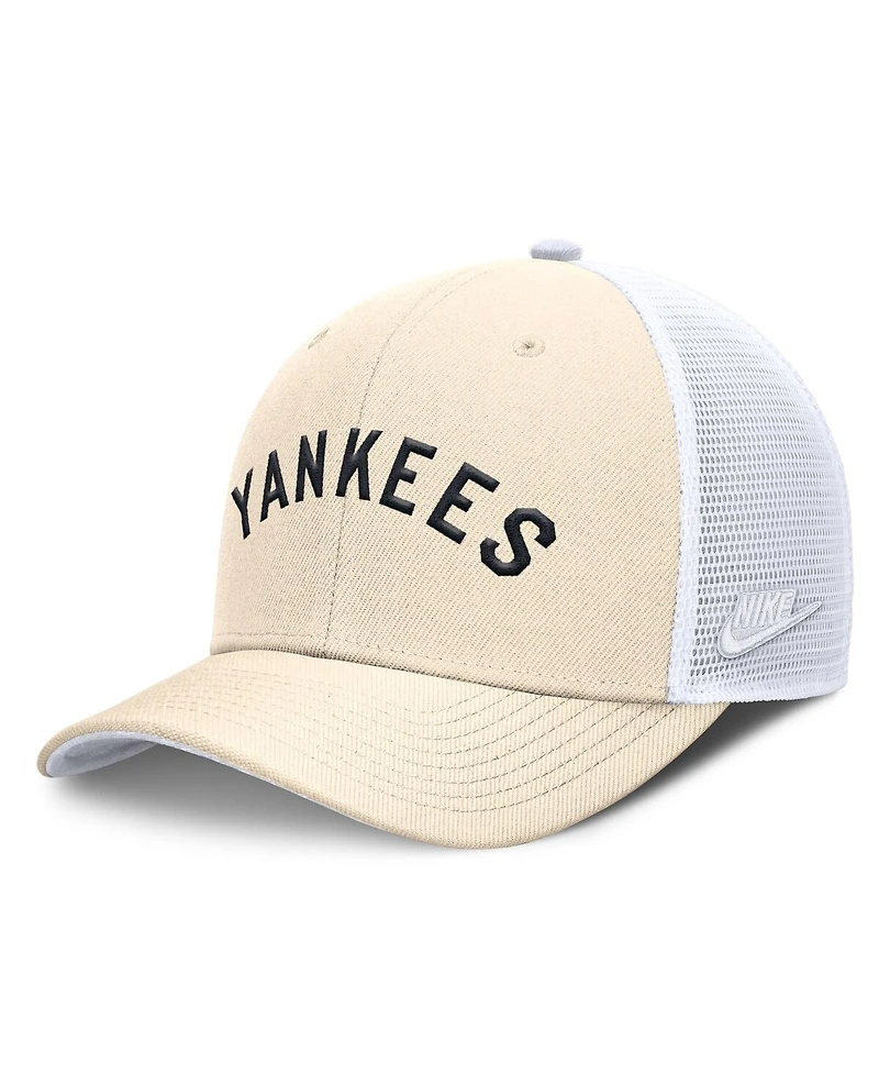 Nike Men's Natural New York Yankees Cooperstown Collection Dri-fit Rise Trucker Adjustable Hat