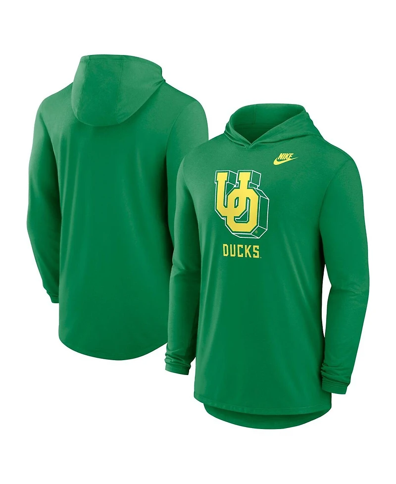 Nike Men's Green Oregon Ducks Legacy Tri-Blend Dri-fit Long Sleeve Hoodie T-Shirt