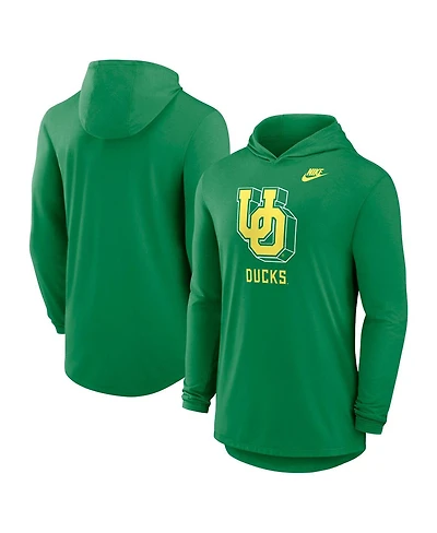 Nike Men's Green Oregon Ducks Legacy Tri-Blend Dri-fit Long Sleeve Hoodie T-Shirt
