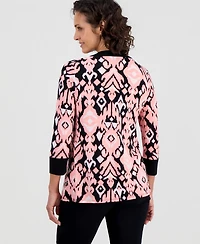 Jm Collection Women's Lace-Up 3/4-Sleeve Printed Top, Created for Macy's