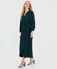 Connected Women's Surplice-Neck Faux-Wrap Long-Sleeve Dress